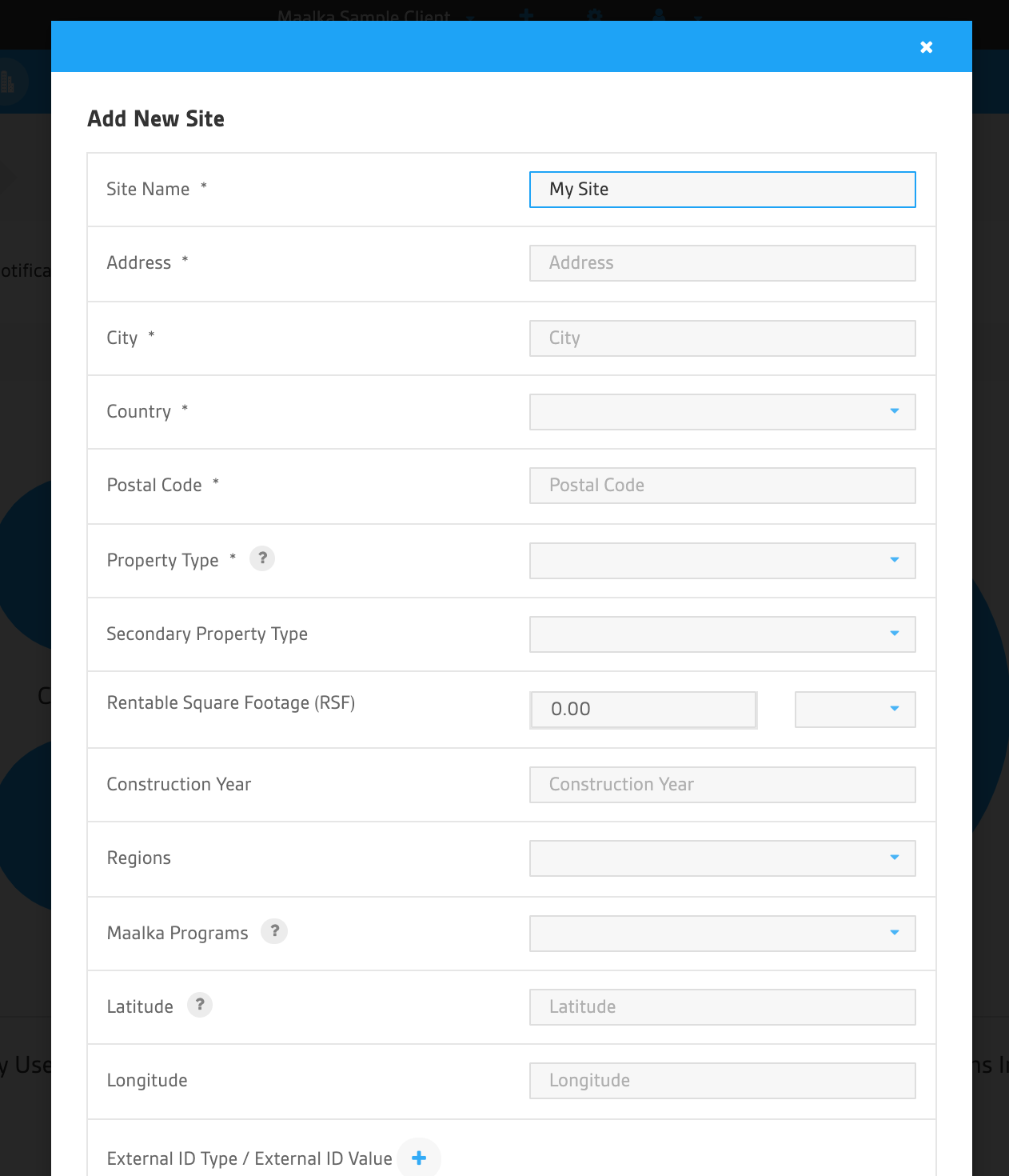 Add New Site Modal