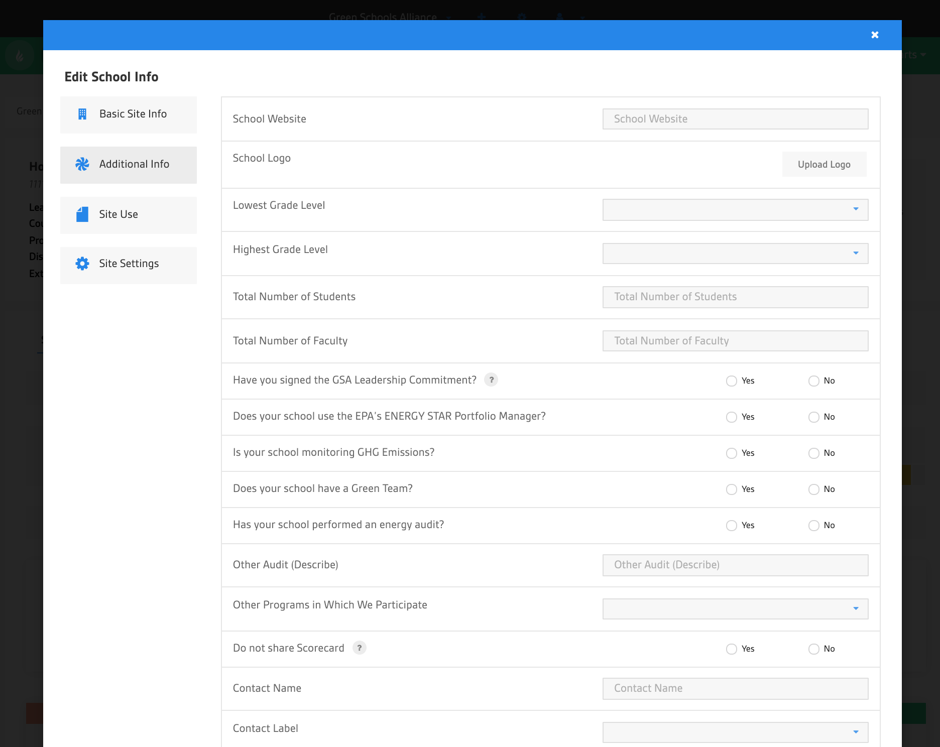 Add New Site Modal