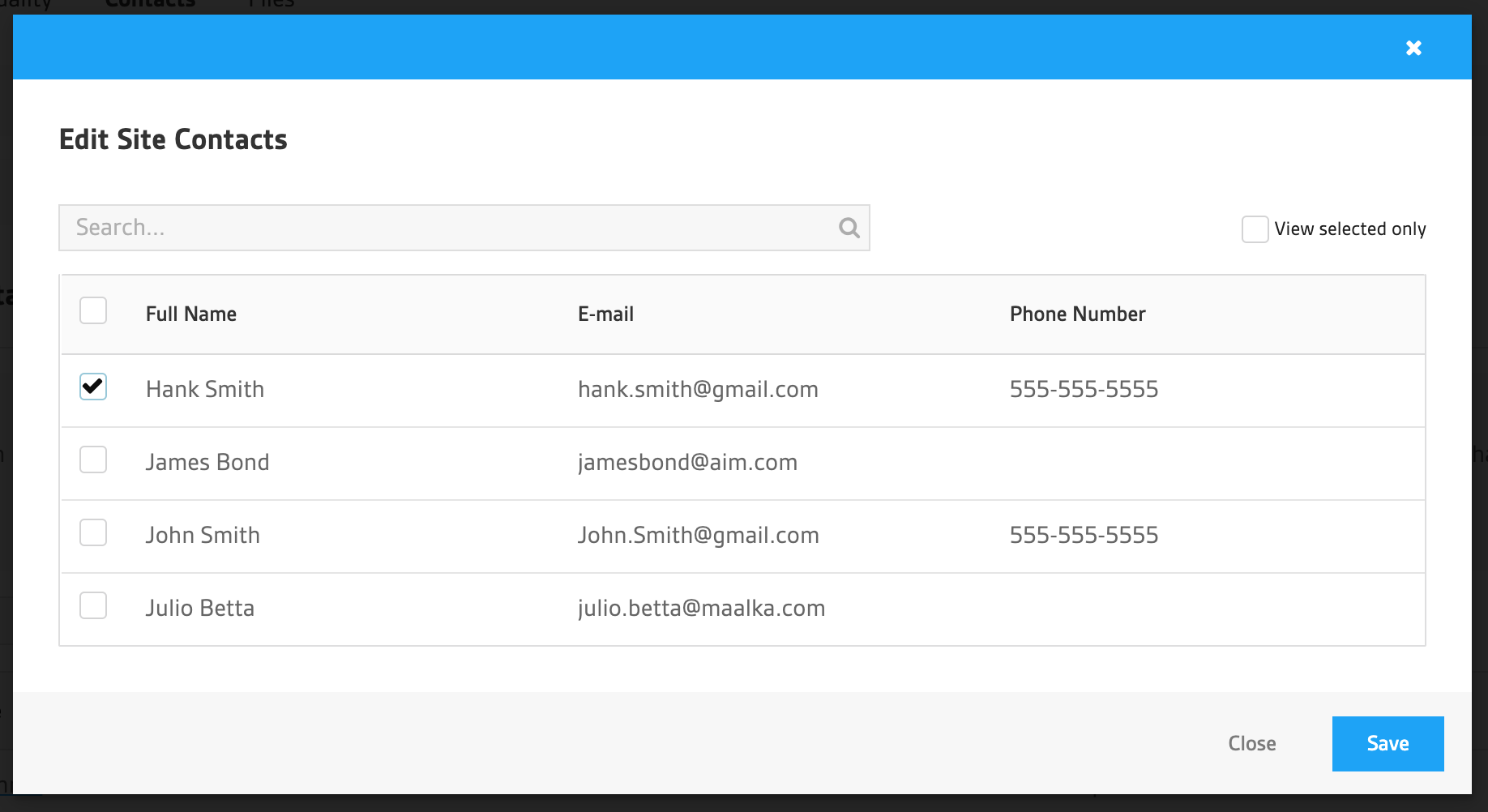 Add New Site Modal