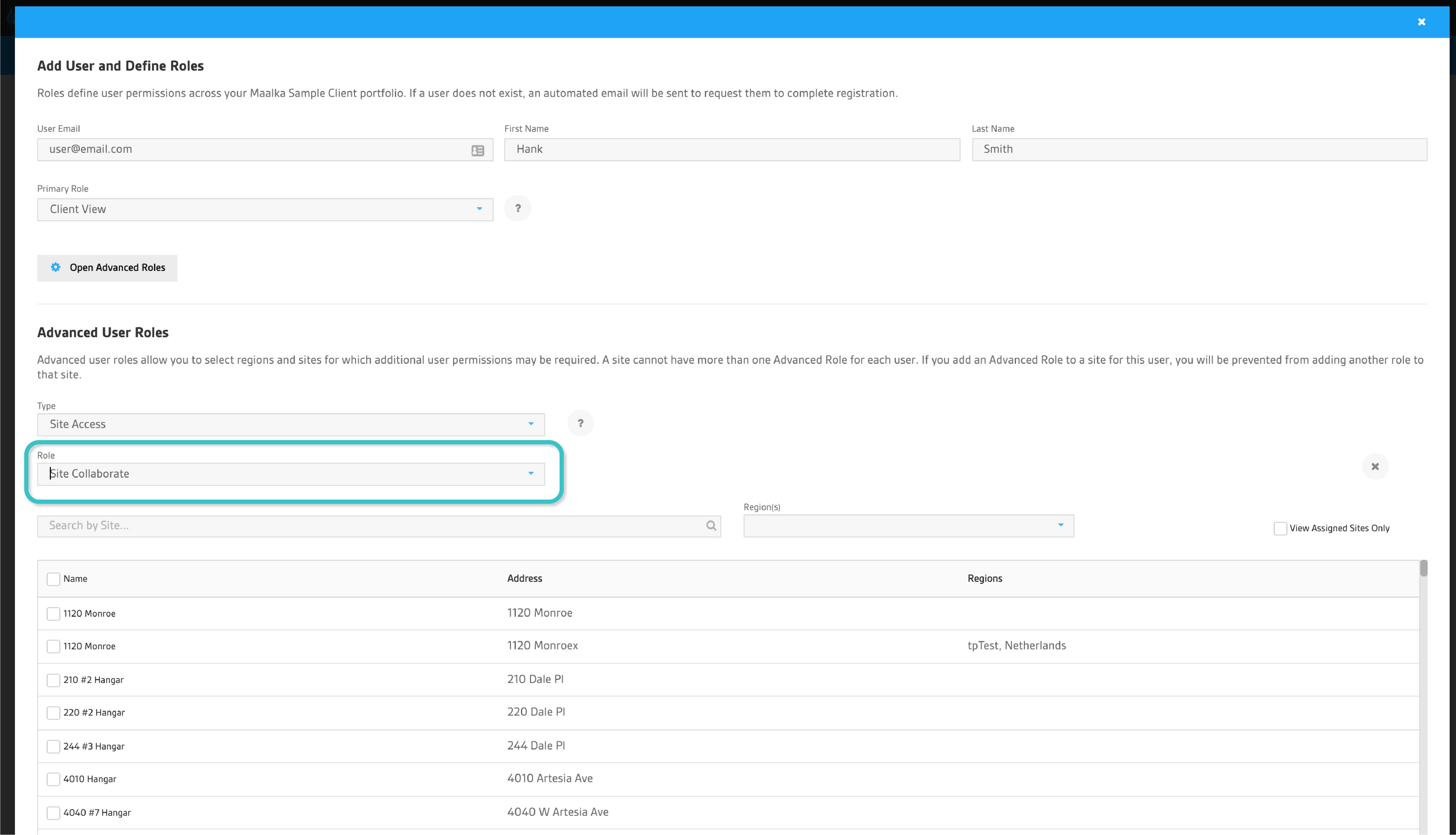 Add New Site Modal